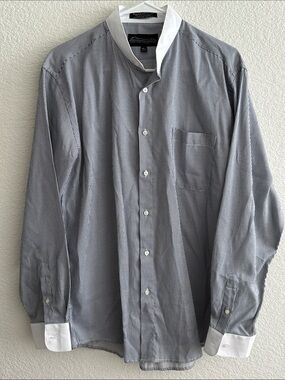 Damante Couture Collection Navy Blue Pinstripe Dress Shirt with White Contrast